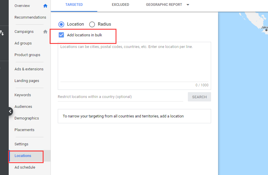 google ads location