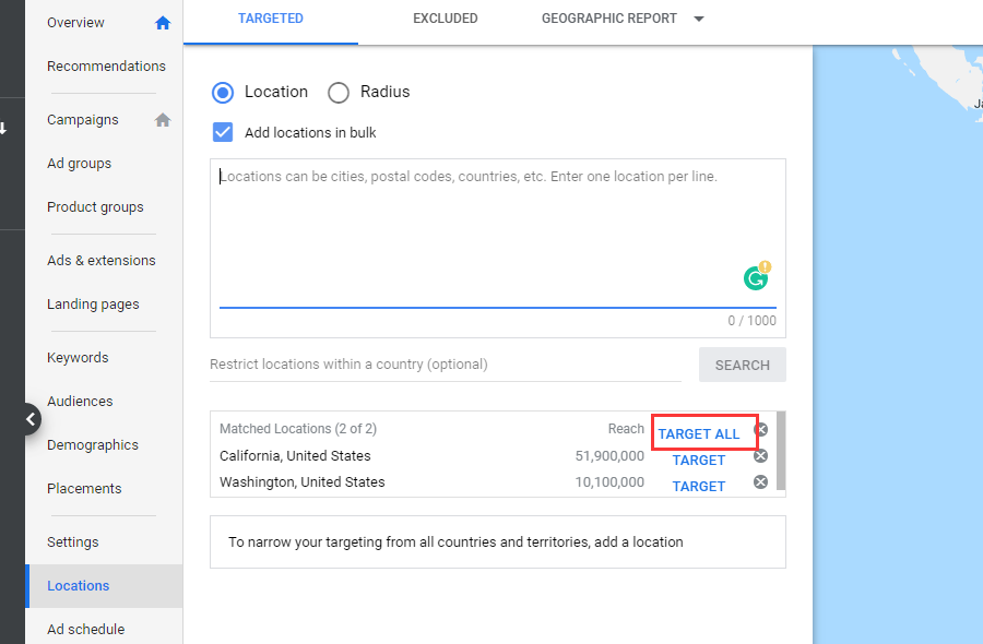 google ads location